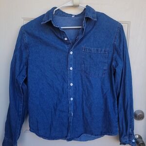 Blue Denim Shirt Mens XL Long Sleeve Button Up Jean Shirt 00s Y2K